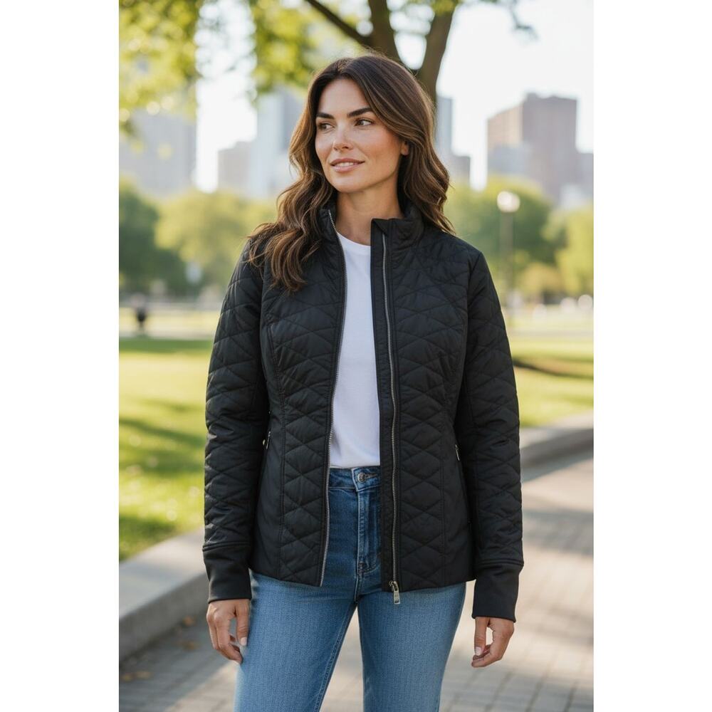 ATHLETA Upside Jacket Sz S Black Quilted Full Zip Softshell Outdoor‎ Athleisure
